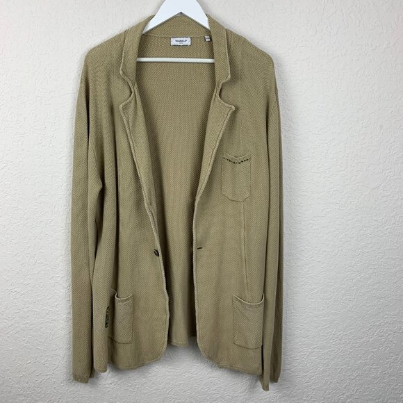 Mark Up Jacket Mens XXXL Tan Knit 2 Button Blazer Cardigan Sweater Pockets Beige - Picture 3 of 10